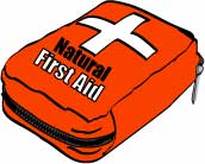 A red first aid kit  called Natural First Aid.